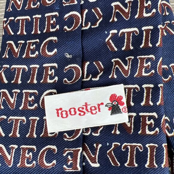 Rooster Men’s Cotton Square Bottom Necktie Ironic Necktie Word Design 55” X 3” - Picture 4 of 5